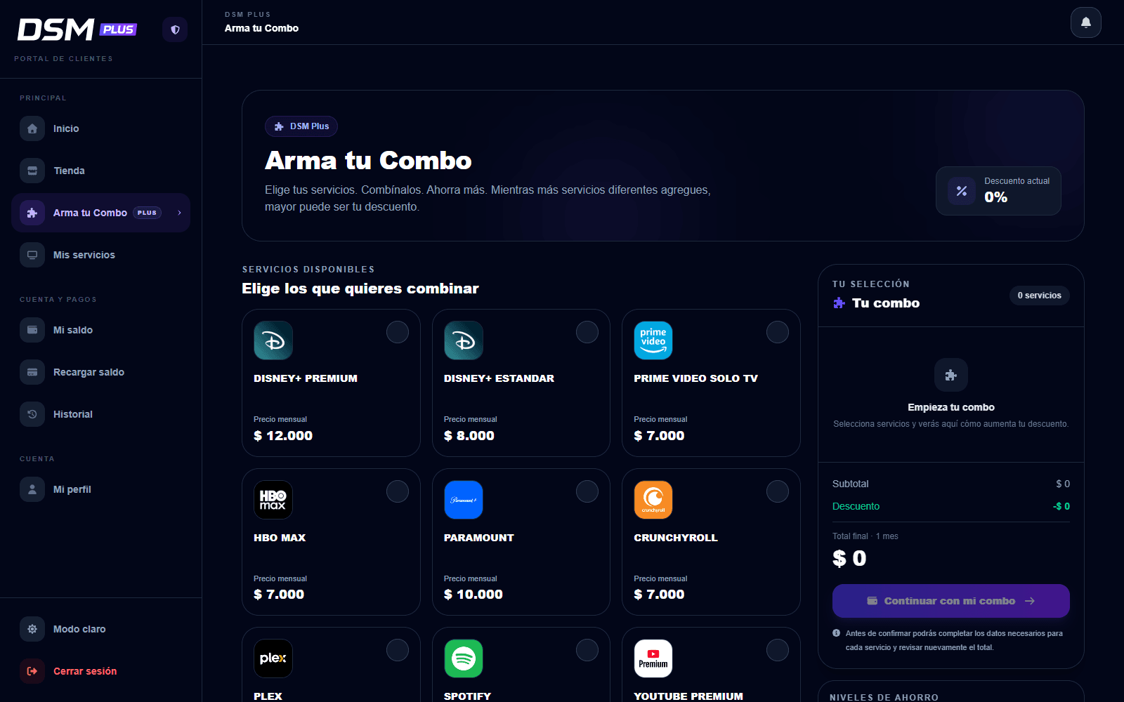 Servicios en DSM Plus